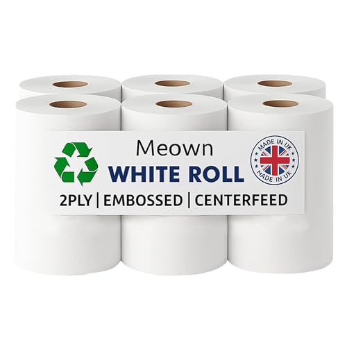 Meown White Roll, Pack of 6 Premium Centrefeed Rolls, Durable & Versatile 2-Ply Tissue, Ultimate Cleaning Solution for Home & Office