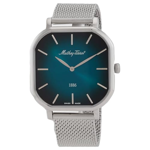 Image of Mathey-Tissot Stainless Steel Swiss Made Classic Analogue Green Dial Silver Band Watch For Men - H7917Av