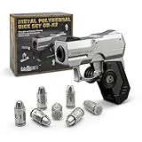 7 Piece Metal Polyhedral Bullet Dice Set with Shooting & Fidget Modes, Pistol Shaped Case & Bullet Dice for Cyberpunk Style Tabletop RPG Dice, Fidget Toy for Stress Relief (Silver)