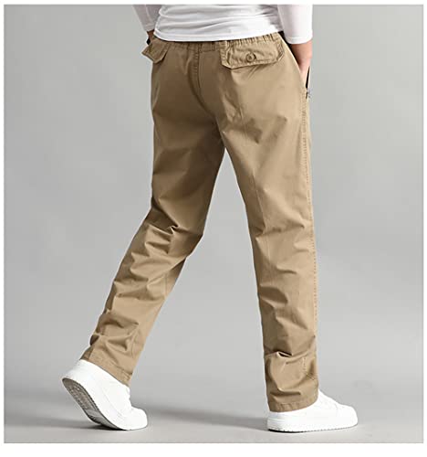 Wzikai Mens Cargo Pants,Elastic Waist Sweatpants For Men Casual Long Trousers Light Jogger Pants Khaki L #TOP2