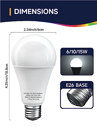 Unilamp 120VA1903DW6W10W15E26 3 Way Led Light Bulbs thumb #2