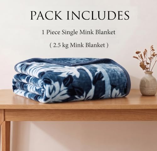Image of BSB HOME 280 GSM Micromink Blanket, 2.5 Kg Premium Soft Warm Cozy Blanket, Plush Floral Printed Winter Blanket for Single Bed, Ultra Soft Comfortable Bedding, 60 x 88 Inches (152 x 220 cm) - Deep Navy