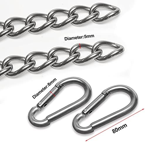 DISMBOON Hanging Chair Chain with Two Carabiners, 400KG Capacity Heavy Duty 304 Stainless Steel Extension Chain Kit for Swinging Chair Egg Chair Hanging Garden Chair Yoga Punching Bag (66 cm)