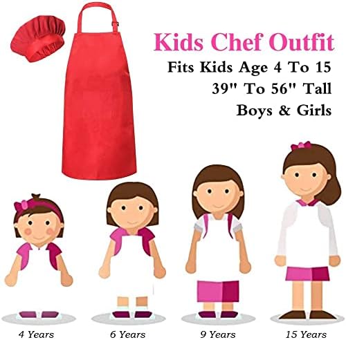 DDSHUN Kids Apron Kids Chef Outfit Apron Children Painting Aprons Adjustable Chef Apron for Kitchen Cooking and Baking Wear Painting BBQ for Boys Girls - 2PCS (Red + Blue