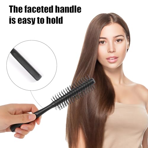 Small Round Brush for Blow Drying Hair - Wooden Handle, Nylon Bristles for Wet Hair Bangs, Beard, Styling, Lifting, Curling (Black) - Image 4