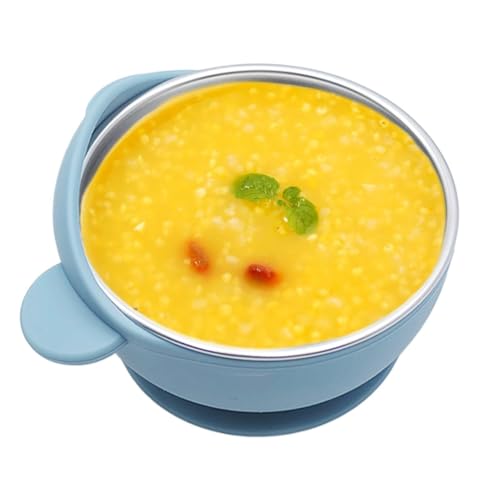 Children's Bear Bowl - Suction Bowls | Anti-Scald Silicone with Suction Cup | Stainless Steel Inner Containers Grip Training Dis