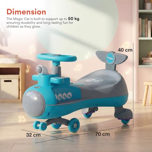 Image of Baybee Diver Baby Swing Cars for Kids | Twister Ride on Kids Car with RGB Lights, Music & Backrest | Indoor Wiggle Push Baby car with Floor Lights | Magic Car for Kid 2 to 5 Years (Blue)