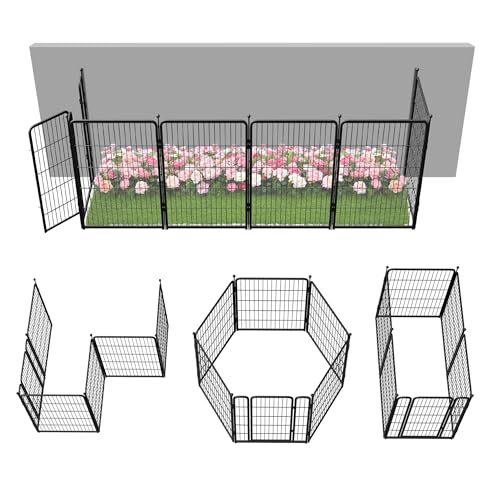Image of FXW Garden Fence Outdoor for the Yard - 40in(H) x 13.6ft(L) Heavy Duty Metal Animal Barrier for Dog and Rabbit, Decorative Dog Fence, 6 Panels, Black