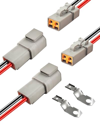 PLUXPAER 10 AWG 2 Pin DTP Connector 2 Way Automotive Waterproof Electrical Connectors Heavy Duty 10 Gauge Cable Wire Male and Female Quick Connect Harness for Car Truck Boat LED-2 Pack