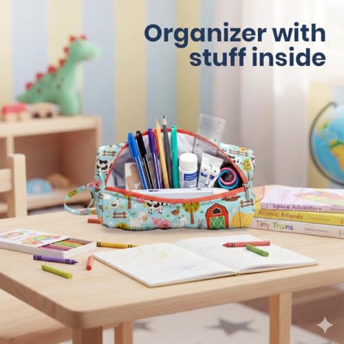 Image of Multipurpose Travel Organizer | All-in-One Compact Durable, Lightweight, Waterproof, Bag | Travel Friendly Pouch | Ideal for Stationary, Diaper, Medicines (Farm Animal Print)