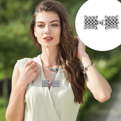 Image of 5 Pieces Vintage Sweater Swirl Clip, Dress Shirt Brooch Clip Shawl Clips Cloak Clasp Cardigan Shawl Collar Retro Button Clips and Silver Shawls Pin for Girl and Women