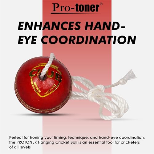 Protoner Cricket Practice Hanging Ball with Rope, Leather Training Ball, Red 4 41brBEjGrdL