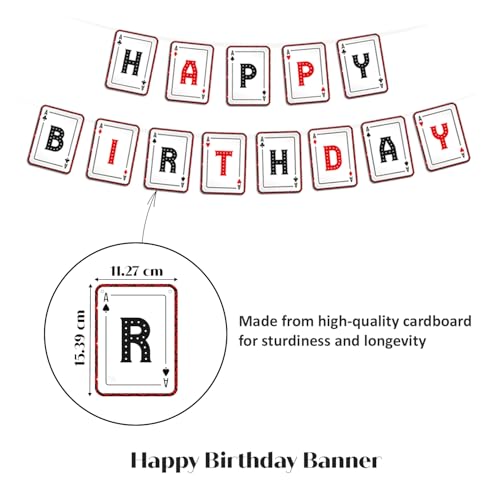 Image of Just Party Casino Theme Party Decoration - 37 pcs Happy Birthday Decoration Kit for Adults | Vegas Theme Birthday Decoration Items for Boys & Girls | Includes Props, Banners, Cake Topper, Setup Tools