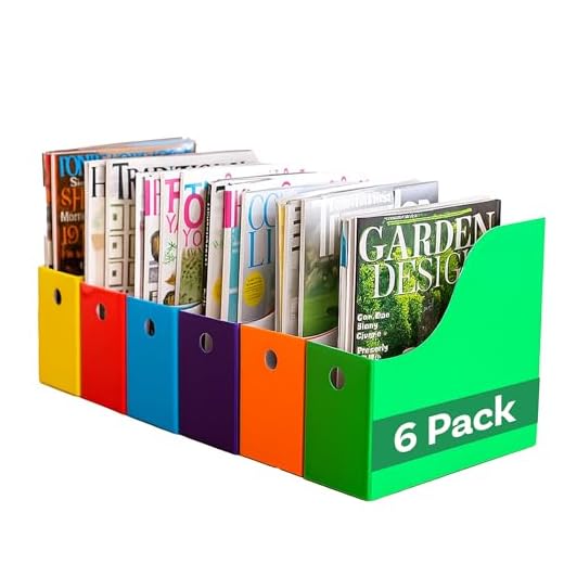 Evelots Magazine File Holder-Organizer-Full 4 Inch Wide-6 Colors-W/Labels-Set/6