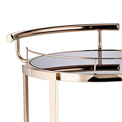 Studio 55D Treviso 19" Wide Black Glass And Gold Round Serving Bar Cart #TOP2