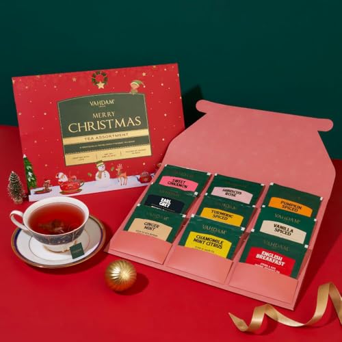 VAHDAM, Merry Christmas Tea Gift Set (9 Individually Wrapped Tea Bags) Limited Edition -Gluten Free, Non GMO | Christmas Tea Gifts For Women & Men 2025