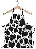 WONDERTIFY Black and White Cow Pattern Apron,Cowhide Skin Background Bib Apron with Adjustable Neck...
