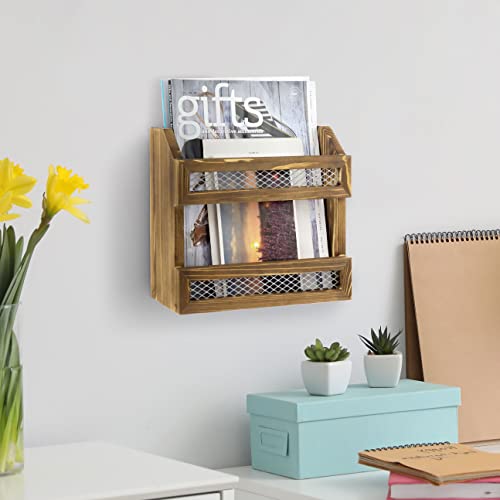 MyGift Rustic Burnt Solid Wood Magazine Holder with Decorative Chicken Wire Rail, Wall Mountable Storage Organizer Rack for Upright Display of Magazines MyGift Rustic Burnt Solid Wood Magazine Holder with Decorative Chicken Wire Rail, Wall Mountable Storage Organizer Rack for Upright Display of Magazines