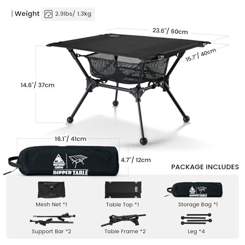 ONETIGRIS Dipper Camping Table, Lightweight Portable Folding Table with Mesh Storage Net, High/Low Options, Ideal for Camping, Hiking, Tailgating, Beach, Picnic, Travel, Backyard - Image 2