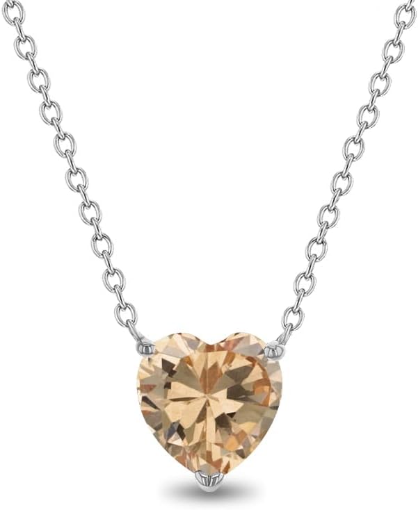 925 Sterling Silver Prong Set Simulated Birthstone Heart Necklace For Young Girls - Beautiful Heart Shaped Jewelry For Girls on Their Special Birthdays