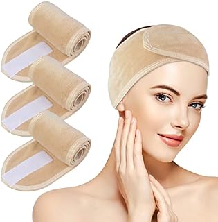 KinHwa Spa Facial Headband Adjustable Towel Headband Make Up Wrap Head Band for Face Washing, Shower, Yoga Sports 3 Pack Cream