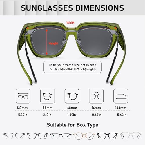 Image of HAOLOTA Polarized Fit Over Glasses Sunglasses for Women Men Trendy Square Wrap Around Shades UV Protection