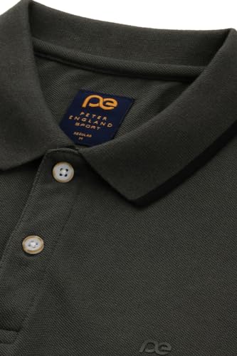 Image of Peter England Men's Snug Fit Solid Polo T-Shirt with Coloured Collar Tipping| Cotton Rich| Premium Pique Weave