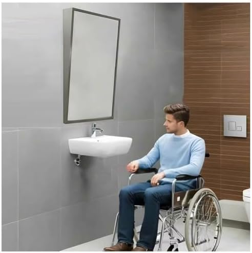 Stainless Steel Fixed Tilt Bathroom Mirror with Rounded Corners, 70x50cm, Vertical Hanging Design, Modern Silver Finish for Home Decor & Vanity Use