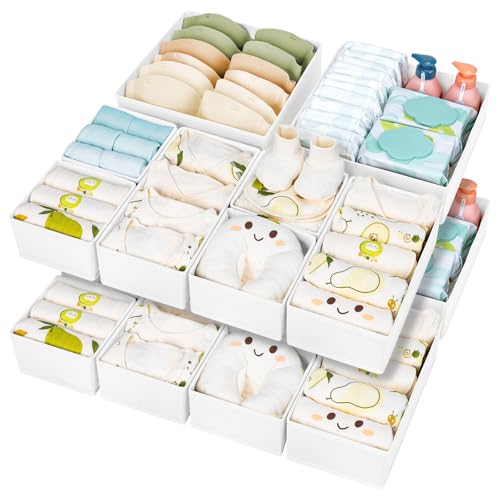 Image of DIMJ Drawer Organizer Clothes 15 Pack - Foldable Baby Organizers and Storage & Dresser Organizer for Bedroom, Closet - Nursery Organization Dresser Dividers for underwear, Sock,Bra, Belt, Tie, White