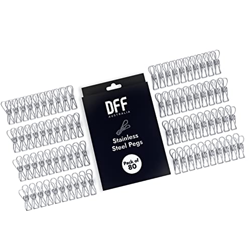 DIRECT FROM FACTORY Stainless Steel Pegs (Pack of 80) – Metal Hanging Clips for Clothes, Towels, Socks, Pictures, Paper, 5.5x1.3x2.5 cm – Heavy Duty, Windproof, Multipurpose Wire Pins for Laundry