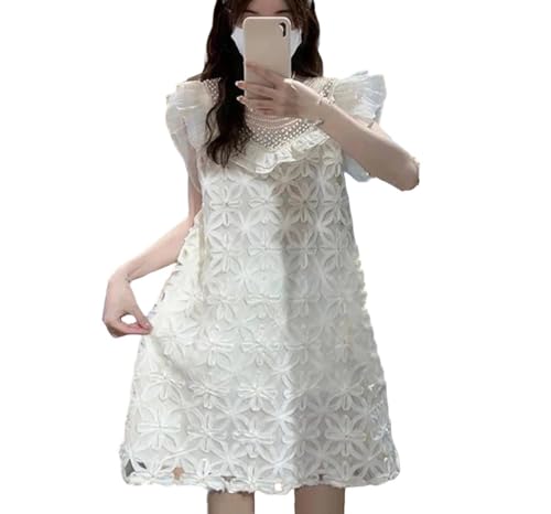 Women's Summer Sweet Ruffles Lace Beading Butterfly Sleeve Loose Sleeveless
