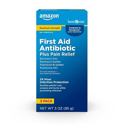 Amazon Basic Care Maximum Strength First Aid Triple Antibiotic Ointment, Pain Relief For Minor Cuts, Scrapes and Burns, 3 Ounces