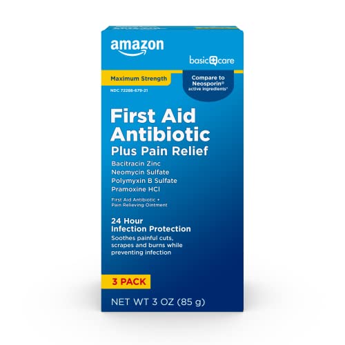 Amazon Basic Care Maximum Strength First Aid Triple Antibiotic Ointment Pain Relief For Minor Cuts Scrapes and Burns 3 Ounces
