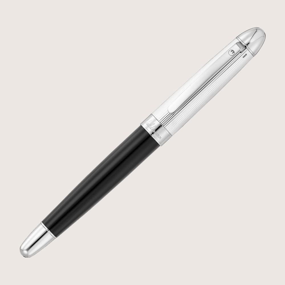 PRECIEUX Rollerball Lack Schwarz Silber hochglanzpoliert mit Linien-Design