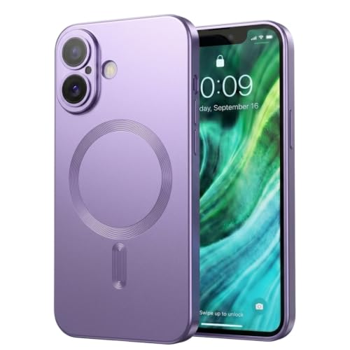 Image of amazon basics Premium Mag-Safe Case for iPhone 16 | Shockproof & Anti-Scratch Cover | Soft Silicone with Wireless Charging | Camera Lens Guard - Light Purple