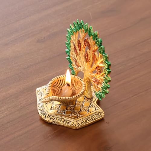 Image of KridayKraft Exquisite Diya Figure Decorative Showpiece - Traditional Handcrafted Home Decor Accent for Festive Celebrations, Pooja Room, Temple, Office, and Living Space, Elegant Art (Golden)