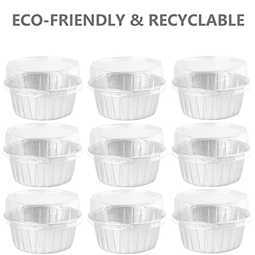 Deayou DE-RAMEKIN-ALUMFOILSIL-5OZ100P 100-Pack Cupcake Baking Liner With Lid, Tart Pie Tin Pan Holder For Creme Brulee, Party, Wedding, Silver Color thumb #4