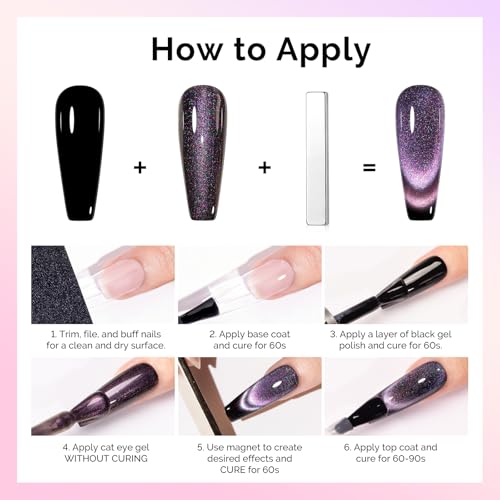 Image of MelodySusie 9D Chameleon Cat Eye Gel Nail Polish Set 6 PCS, 15ml 0.5 Fl Oz Red Rosy Pink Glitter Holographic Magnetic Nail Polish with Magnet, UV Nail Polish for Nail Art Manicure Salon DIY at Home