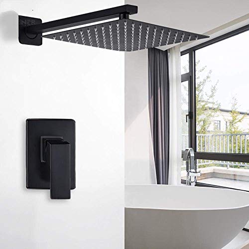 Ensemble de douche noir mat 8 pouces avec mitigeur et douchette pour salle de bain