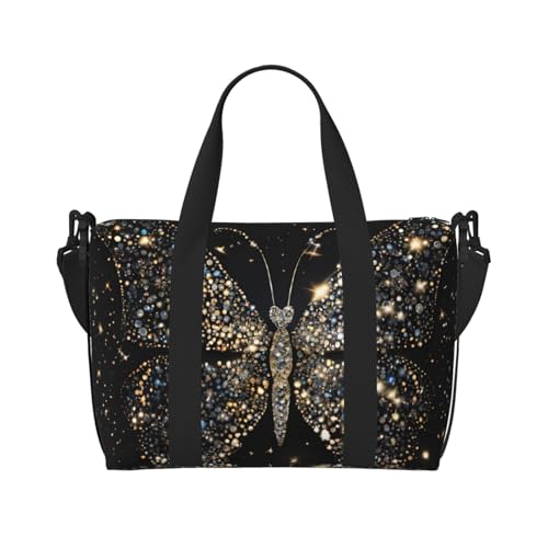 Sac de sport pliable noir papillon strass pour éviter l'encombrement des gros bagages