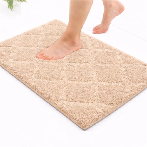 Image of Premium Combed Cotton Tufted Bathmat 45 x 65 cm, 1800 GSM Soft Absorbent Anti Skid Bathroom Floor Mat with Latex Backing, Quick Dry Non Slip Bath Rug for Shower & Daily Use, Diamond Beige
