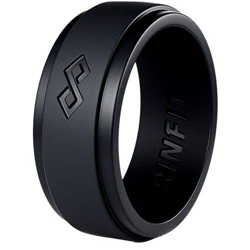 Rinfit Silicone Rings for Men 9mm Wide, 2mm Thick - Mens Rubber Wedding Bands - Infinity Silicone Rings for Him - Patented Design