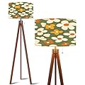 QFHOMTEOL Wood Tripod Floor Lamp Aesthetic Contemporary Seamless Pattern Retro Groovy Flowers Modern Standing Lamp Linen Lampshade Dimmable Tall Lamp Mid Century Floor Lamp for Living Room Bedroom