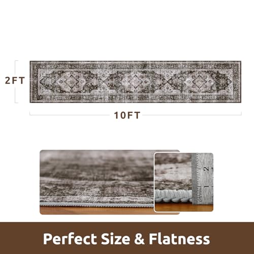 AMOAMI-2X10 Runner Rug-Washable Runners for Hallways-Soft Non Slip Bedside Rugs for Bedroom-Vintage Long Rug for Hallways Entryway Laundry Room Stair Kitchen Bathroom Brick/Brown