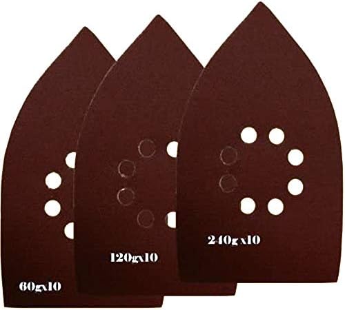 30 Assorted (60/120/240 Grits) Large Mouse Detail Sander Sandpaper Sanding Paper Hook & Loop Assorted 60 80 120 180 240 320 Grits for Black and Decker Mega Mouse Cyclon Sandstorm Craftsman