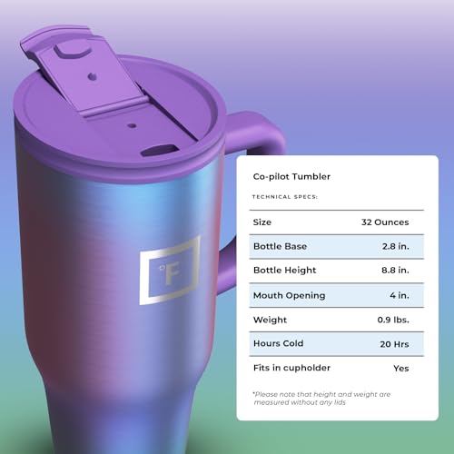 IRON &deg;FLASK Co-Pilot Insulated Mug w/Straw & Flip Cap Lids - Cup Holder Bottle for Hot, Cold Drink - Leak-Proof - Water, Coffee Portable Travel Mug - Aurora, 32 Oz