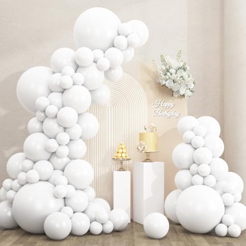 Rubfac 135Pcs White Balloons Different Sizes 18 12 10 5 Inch For Garland Arch, Latex Balloon For Wedding Birthday Party Baby Shower Anniversary Baptism Decorations