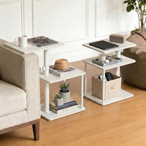 Image of Faesun Swivel Side Table for Couch Arm, Adjustable C End Table for Recliner or Bed, Tv Trays with Storage Shelf for Small Spaces Small Nightstand Table for Living Room, Bedroom,2pc