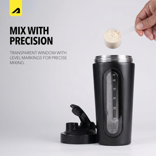 Image of Boldfit Stainless Steel Protein Shaker Bottle 750ml with Glass Window, Leakproof Metal Shaker for Gym with Blender Ball, BPA-Free, Odor-Resistant, Heavy-Duty Mixer for Pre & Post Workout Supplements