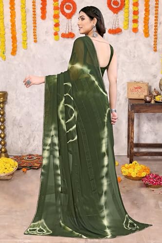 Image of MIRCHI FASHION Women Saree Shibori Print Chiffon | Elegant Festive and Functional Sari for All-Day Comfort with Matching Blouse